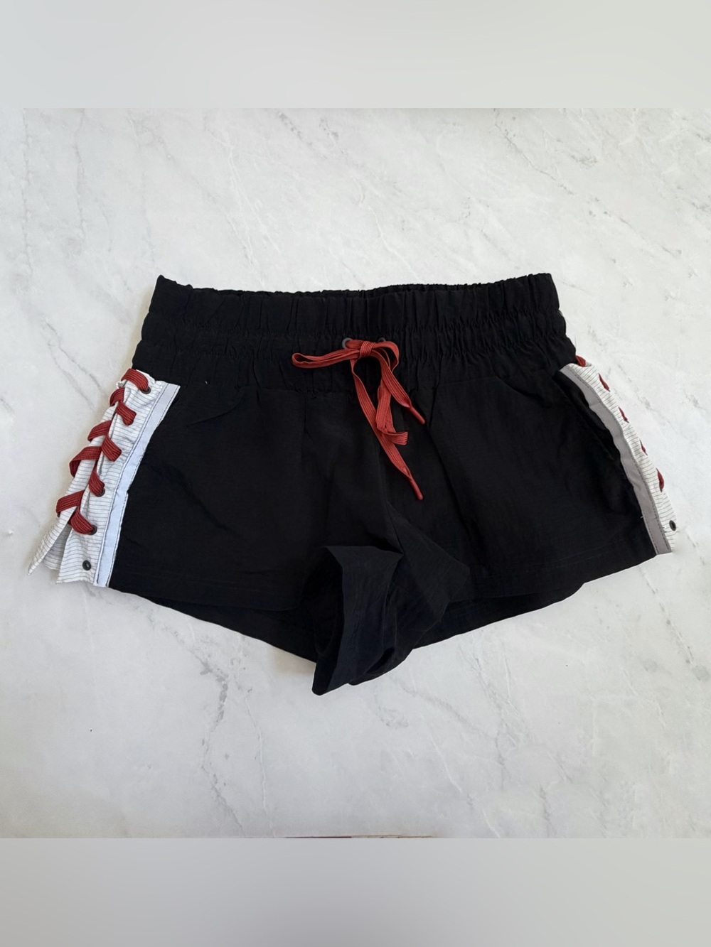 FP Movement by Free People Black Athletic Shorts with Red Lace-Up Detail S